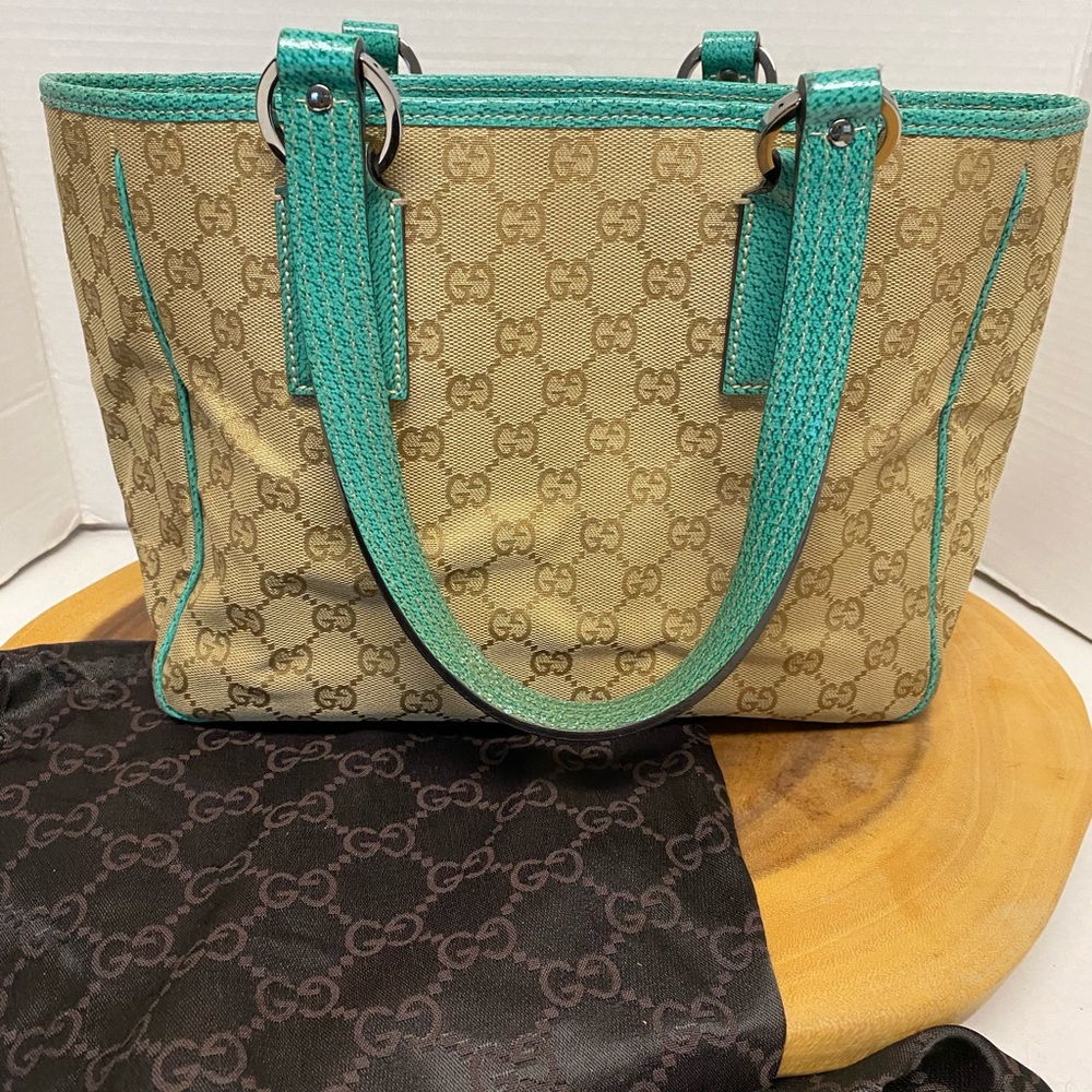 Gucci Sea Green Canvas Gussisma Tote w/Dustbag